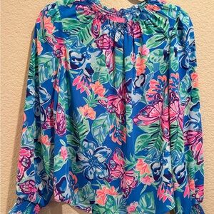Lilly Pulitzer Blue and Pink Floral Blouse